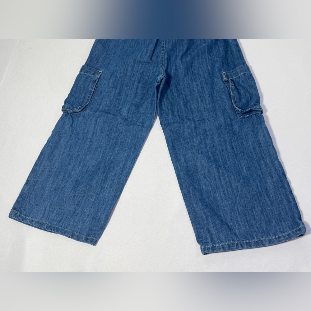 Calvin Klein Girls 4T Denim Cargo Pants Elastic Waist Wide Leg Blue Jeans - Picture 8 of 10